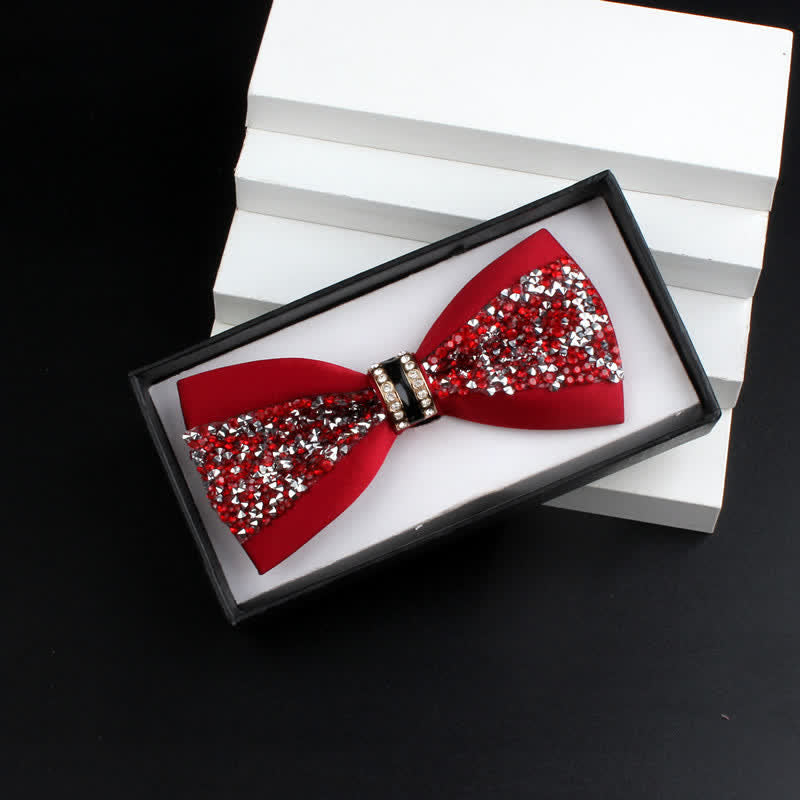 Conjunto de 2 pajaritas rojas brillantes con diamantes de imitación para hombre