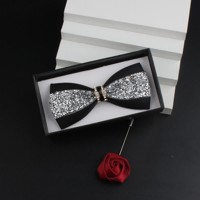 Conjunto de 2 pajaritas rojas brillantes con diamantes de imitación para hombre