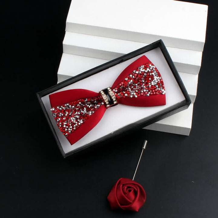 Conjunto de 2 pajaritas rojas brillantes con diamantes de imitación para hombre