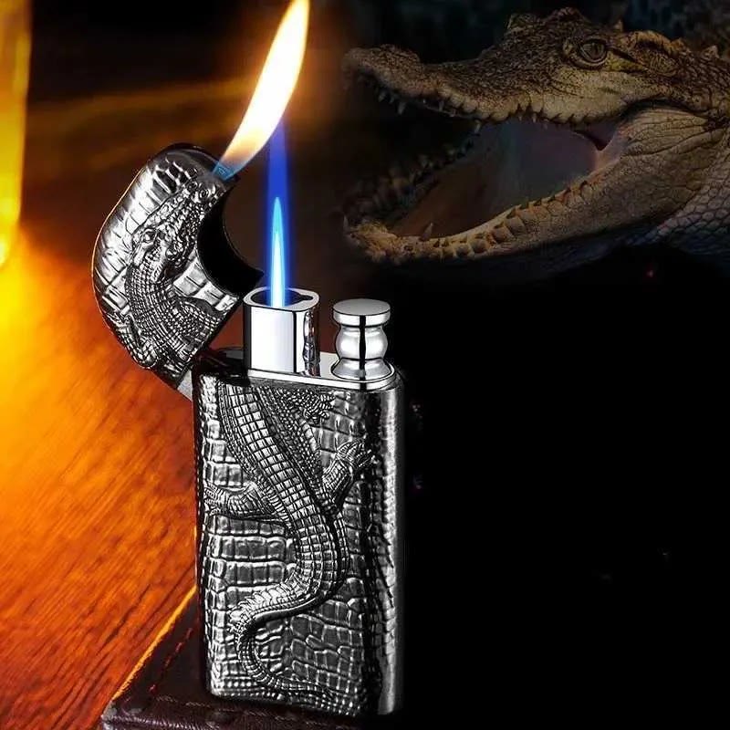 Encendedor de butano recargable con doble llama y alivio de cocodrilo salvaje