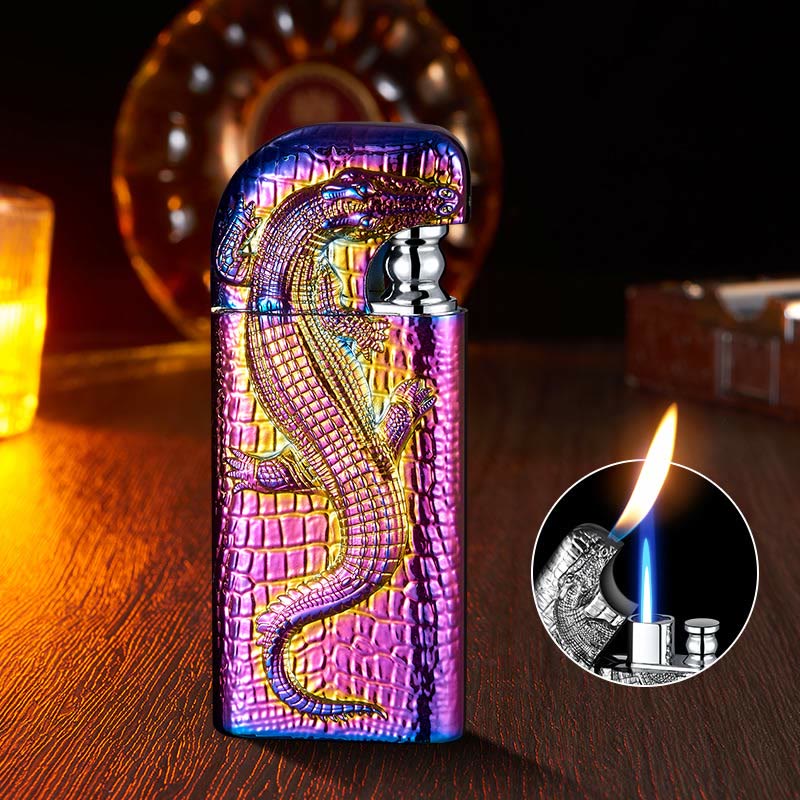Encendedor de butano recargable con doble llama y alivio de cocodrilo salvaje