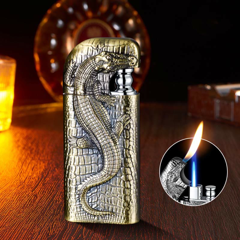 Encendedor de butano recargable con doble llama y alivio de cocodrilo salvaje