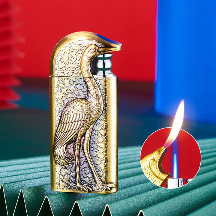 Encendedor de butano recargable Grus Japonensis con doble llama en relieve