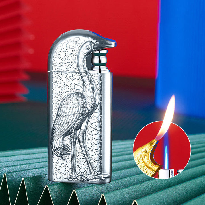 Encendedor de butano recargable Grus Japonensis con doble llama en relieve