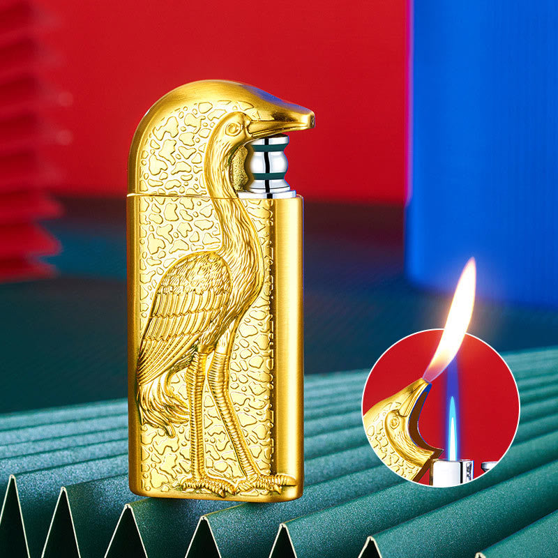 Encendedor de butano recargable Grus Japonensis con doble llama en relieve