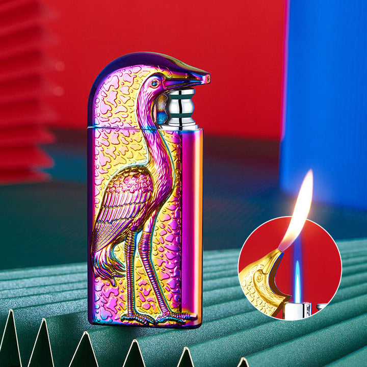 Encendedor de butano recargable Grus Japonensis con doble llama en relieve
