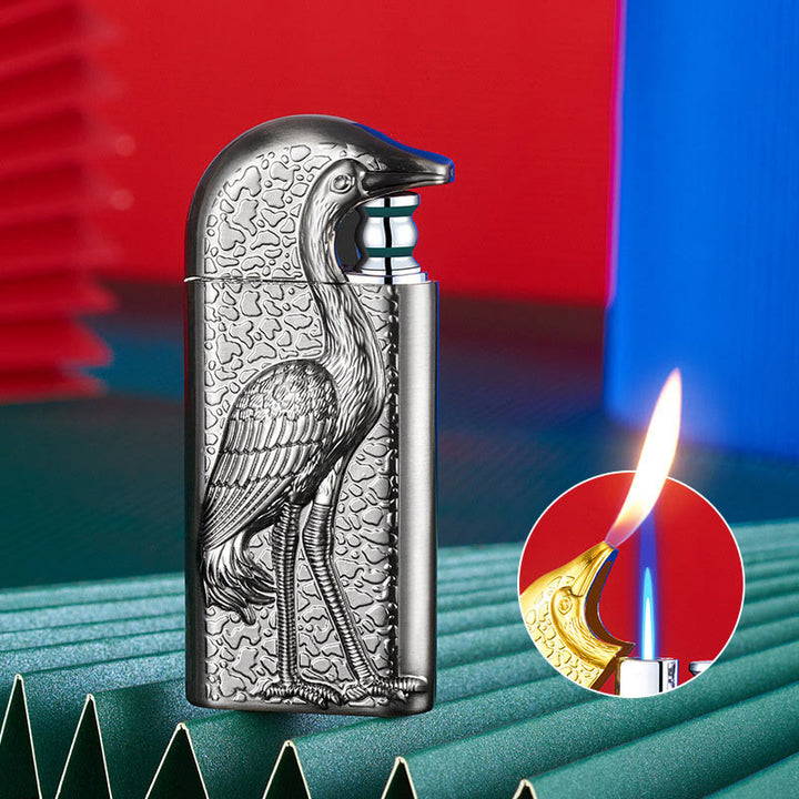Encendedor de butano recargable Grus Japonensis con doble llama en relieve