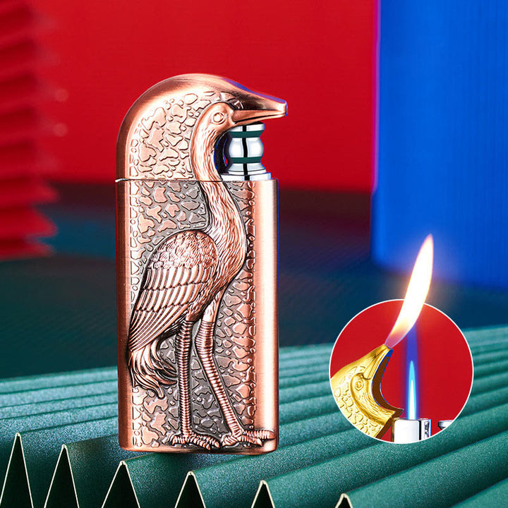 Encendedor de butano recargable Grus Japonensis con doble llama en relieve