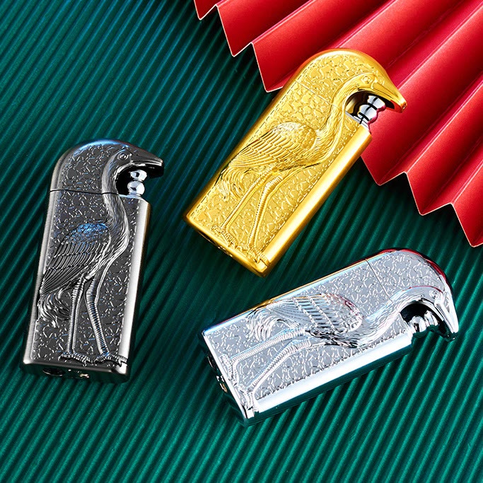 Encendedor de butano recargable Grus Japonensis con doble llama en relieve