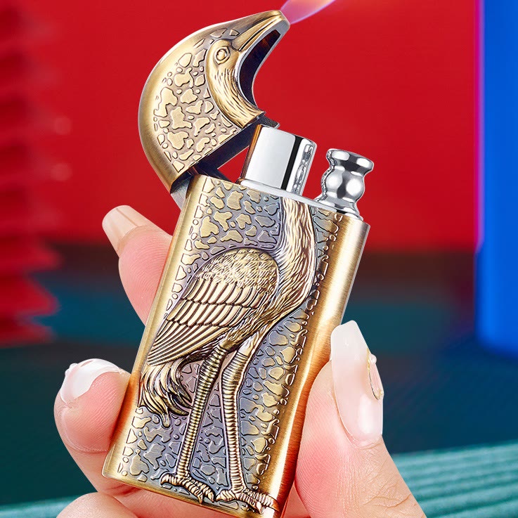 Encendedor de butano recargable Grus Japonensis con doble llama en relieve