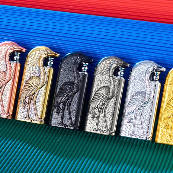 Encendedor de butano recargable Grus Japonensis con doble llama en relieve