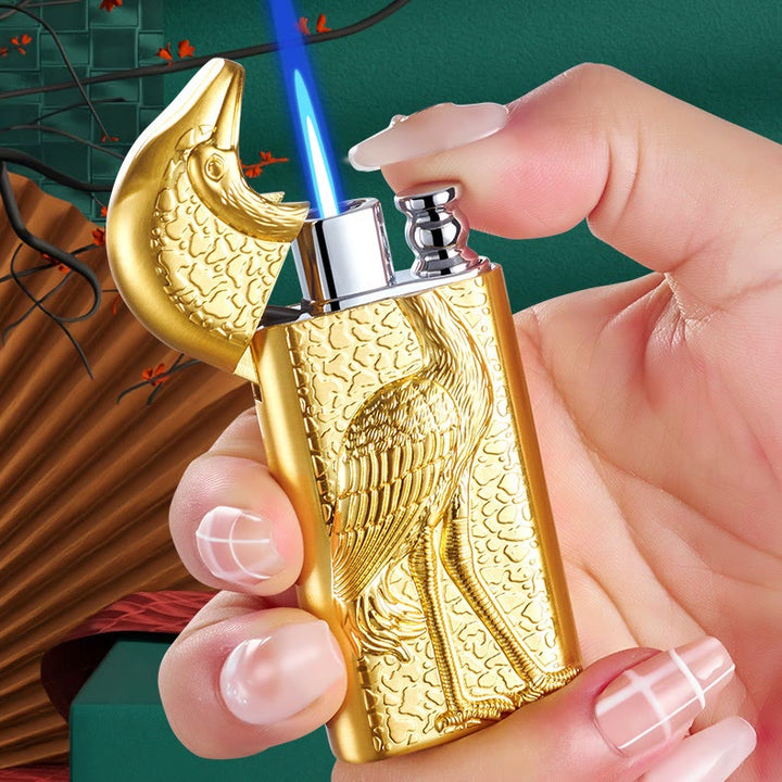 Encendedor de butano recargable Grus Japonensis con doble llama en relieve