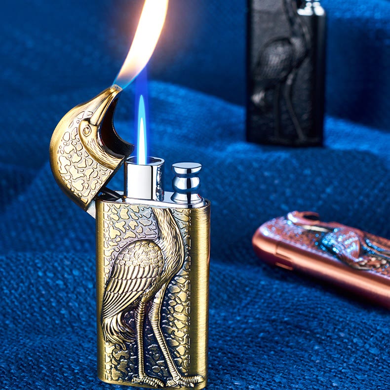 Encendedor de butano recargable Grus Japonensis con doble llama en relieve
