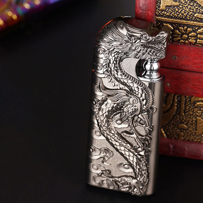 Encendedor de butano recargable con doble llama y dragón vívido en relieve