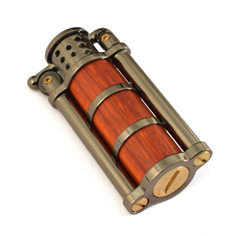 Encendedor de quesoseno recargable con carcasa de madera de estilo antiguo
