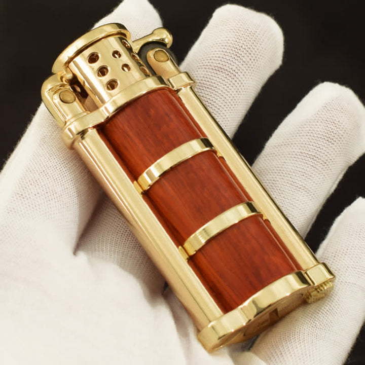Encendedor de quesoseno recargable con carcasa de madera de estilo antiguo