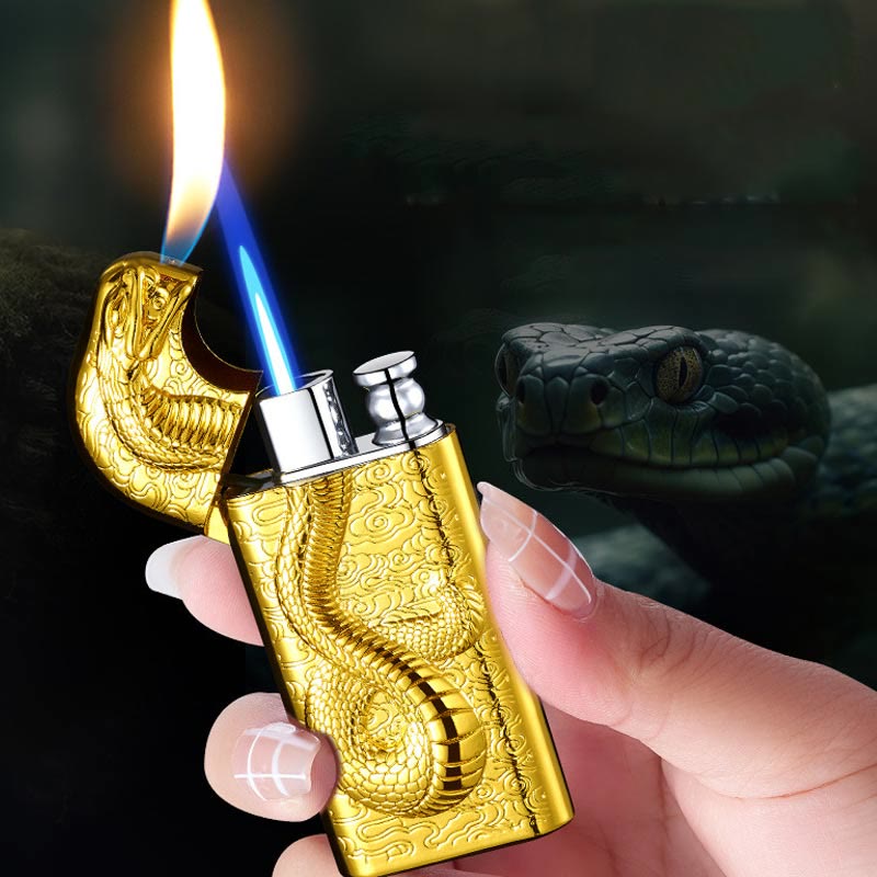 Encendedor de butano recargable Serpent King con doble llama en relieve