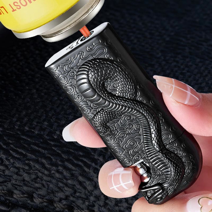 Encendedor de butano recargable Serpent King con doble llama en relieve