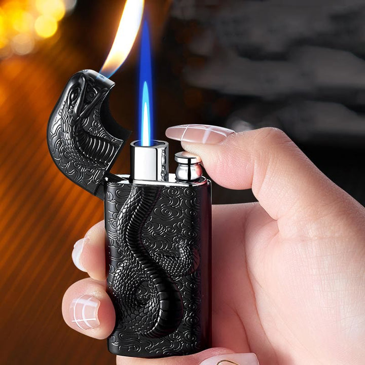 Encendedor de butano recargable Serpent King con doble llama en relieve