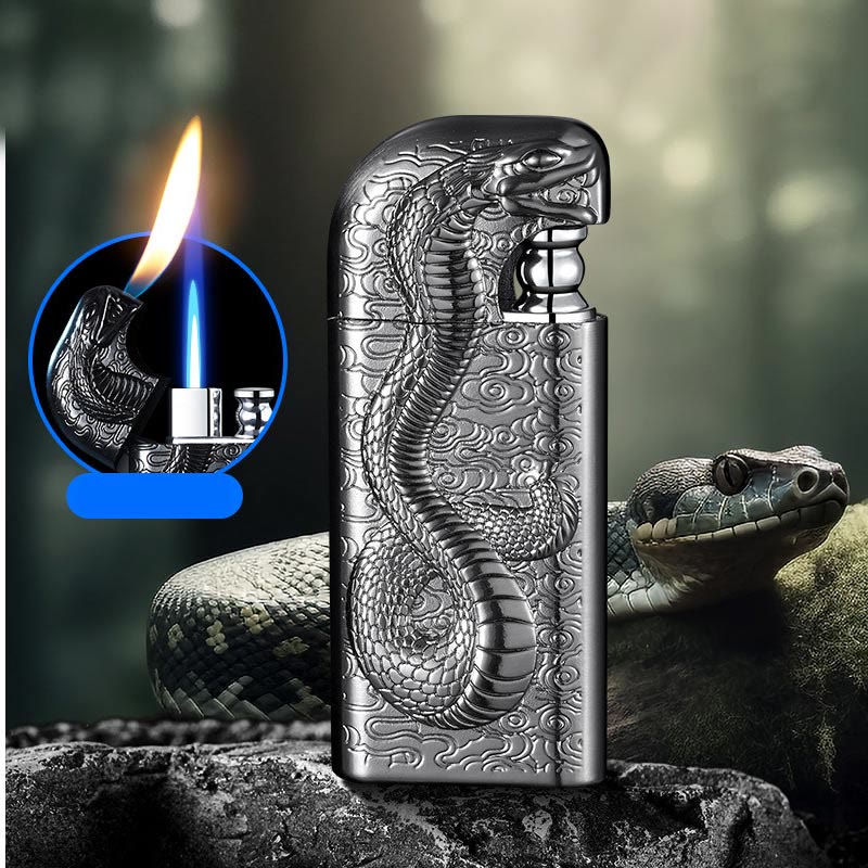 Encendedor de butano recargable Serpent King con doble llama en relieve
