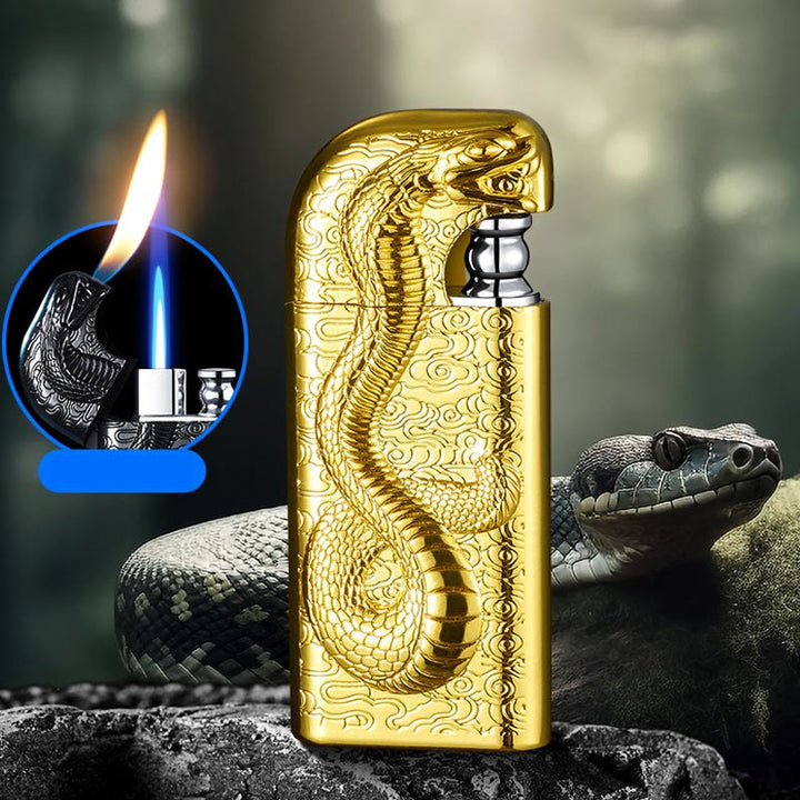 Encendedor de butano recargable Serpent King con doble llama en relieve