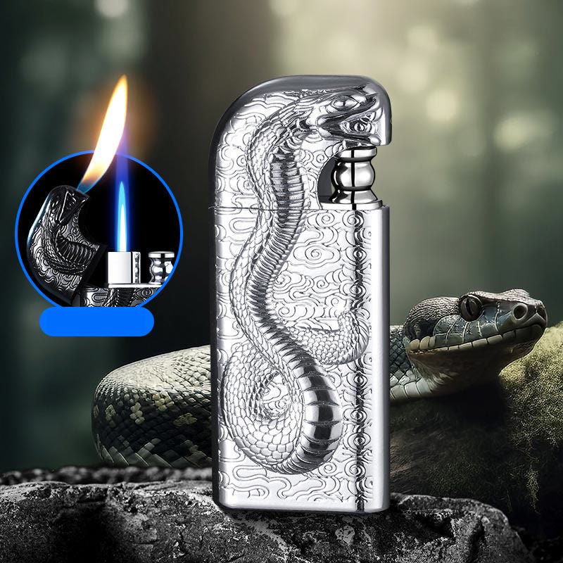 Encendedor de butano recargable Serpent King con doble llama en relieve