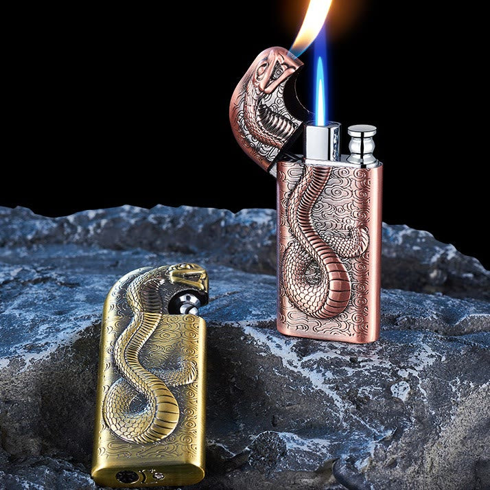 Encendedor de butano recargable Serpent King con doble llama en relieve
