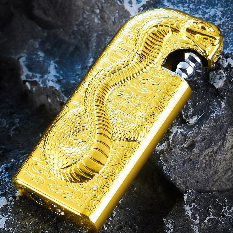 Encendedor de butano recargable Serpent King con doble llama en relieve