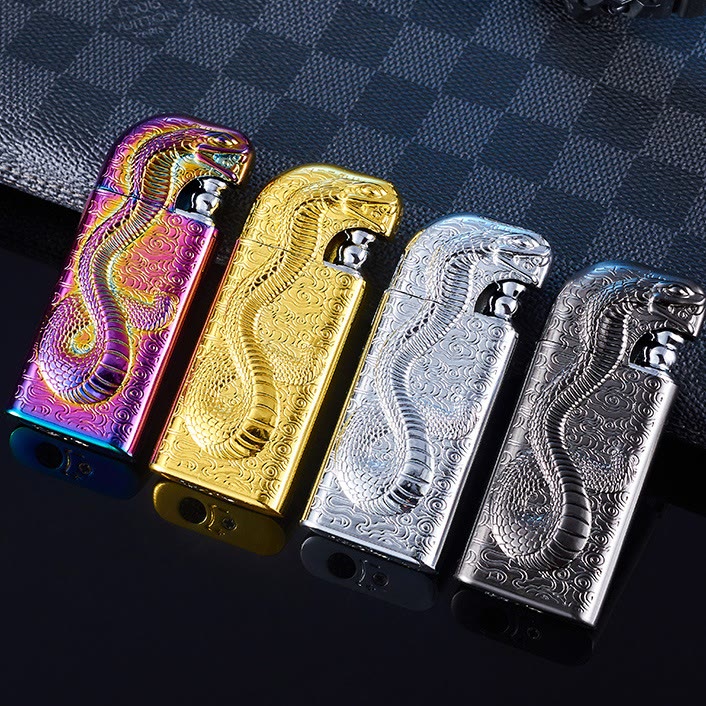 Encendedor de butano recargable Serpent King con doble llama en relieve