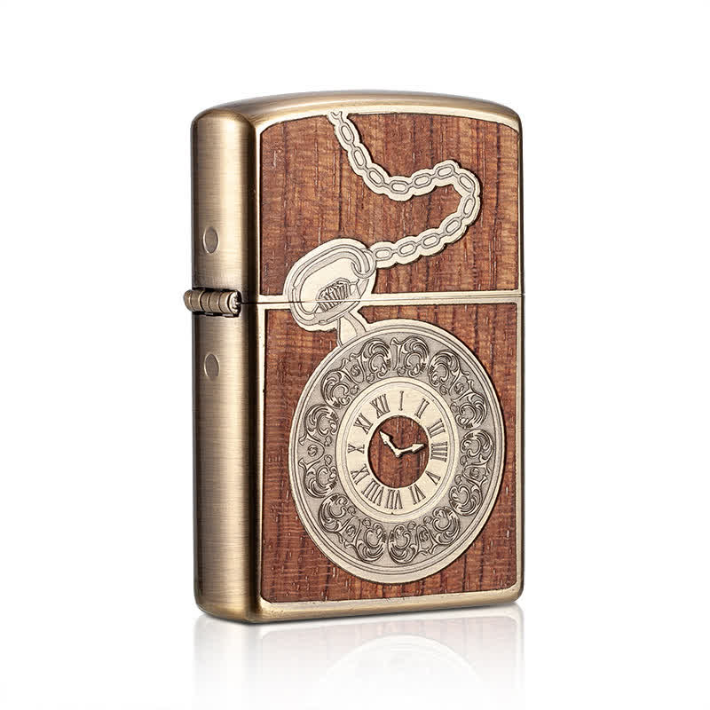 Encendedor de quesoseno recargable con carcasa de madera tallada de estilo retro