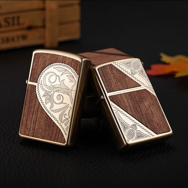 Encendedor de quesoseno recargable con carcasa de madera tallada de estilo retro