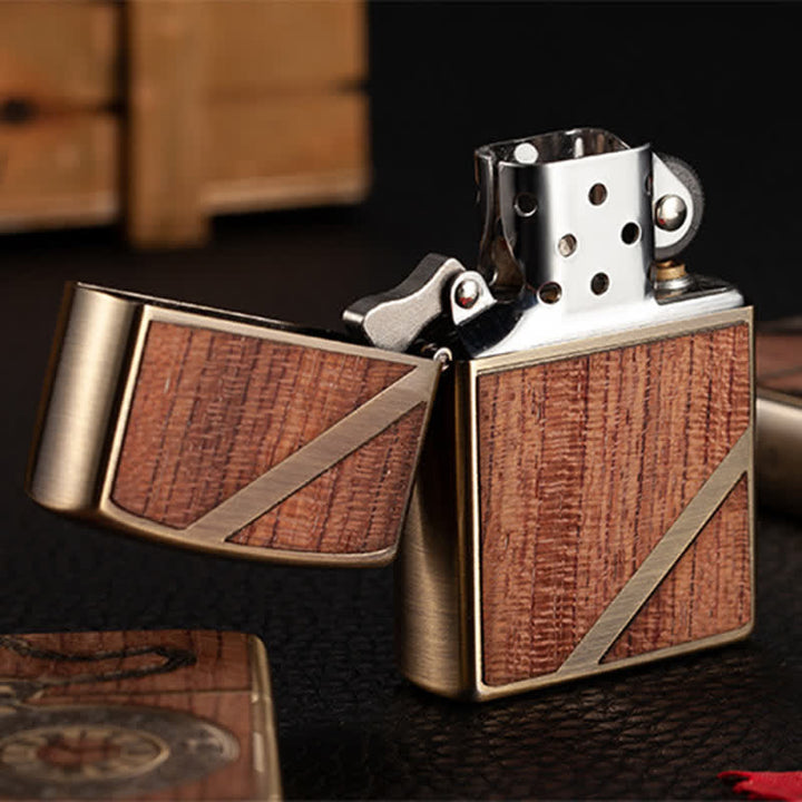 Encendedor de quesoseno recargable con carcasa de madera tallada de estilo retro
