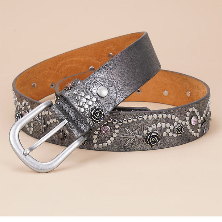 Cinturón con hebilla de remache estilo vaquero occidental para mujer