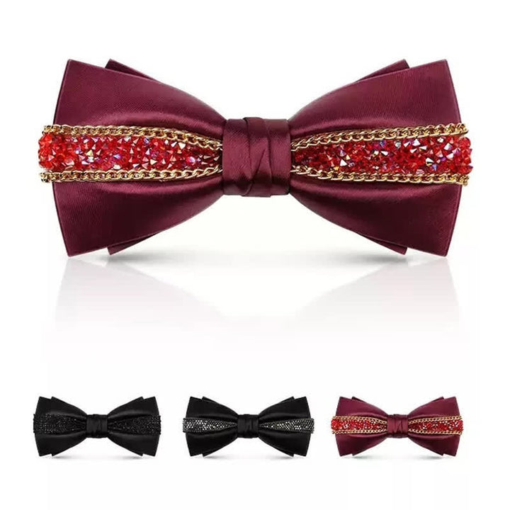 Pajarita de lujo con cadena metálica y brillantes diamantes de imitación para hombre
