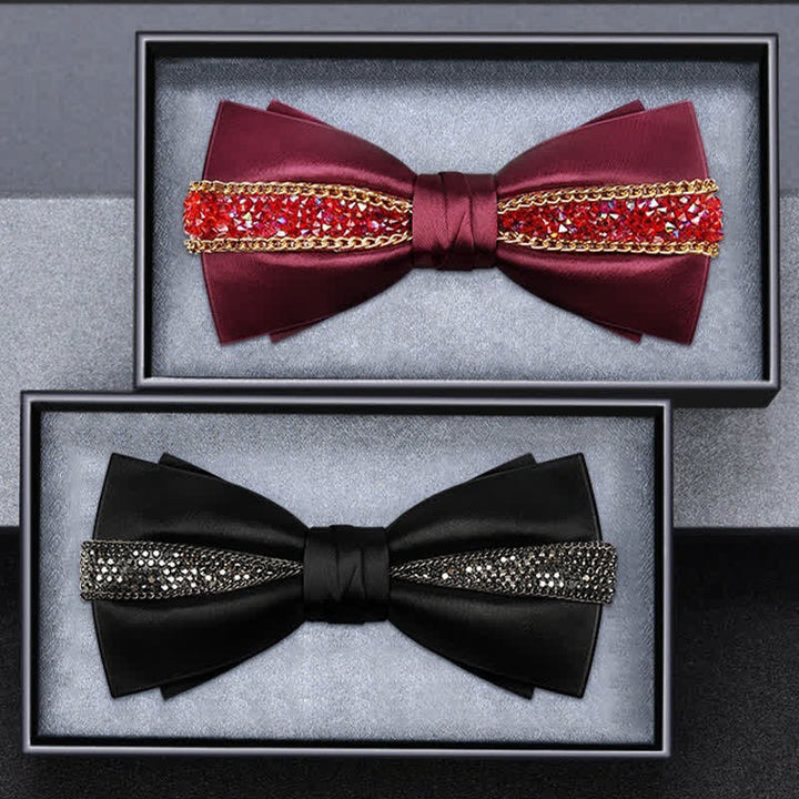 Pajarita de lujo con cadena metálica y brillantes diamantes de imitación para hombre