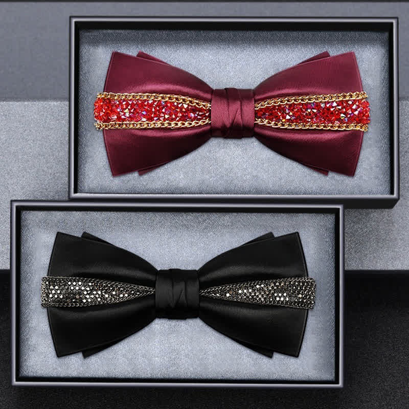 Pajarita de lujo con cadena metálica y brillantes diamantes de imitación para hombre