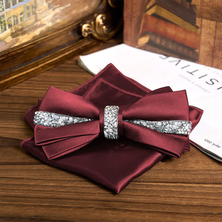 Conjunto de pajarita de satén con brillantes diamantes de imitación para hombre