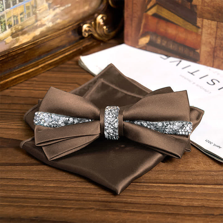 Conjunto de pajarita de satén con brillantes diamantes de imitación para hombre