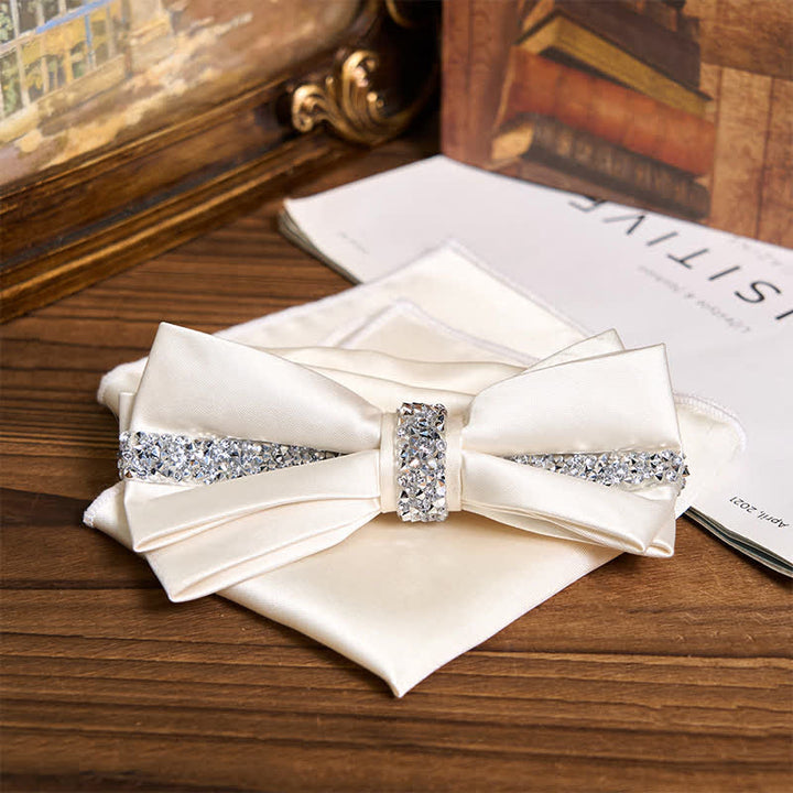 Conjunto de pajarita de satén con brillantes diamantes de imitación para hombre