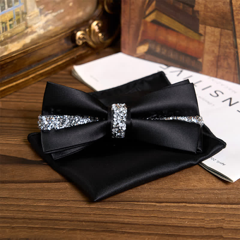 Conjunto de pajarita de satén con brillantes diamantes de imitación para hombre