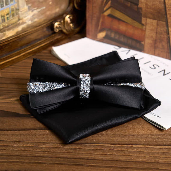 Conjunto de pajarita de satén con brillantes diamantes de imitación para hombre