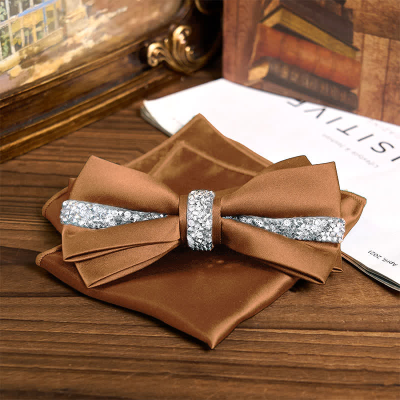 Conjunto de pajarita de satén con brillantes diamantes de imitación para hombre