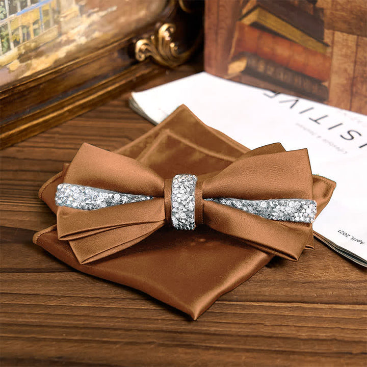 Conjunto de pajarita de satén con brillantes diamantes de imitación para hombre
