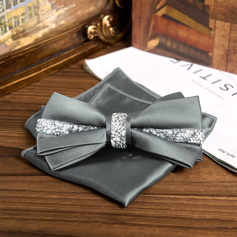 Conjunto de pajarita de satén con brillantes diamantes de imitación para hombre