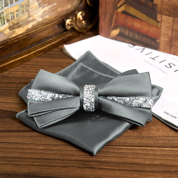 Conjunto de pajarita de satén con brillantes diamantes de imitación para hombre