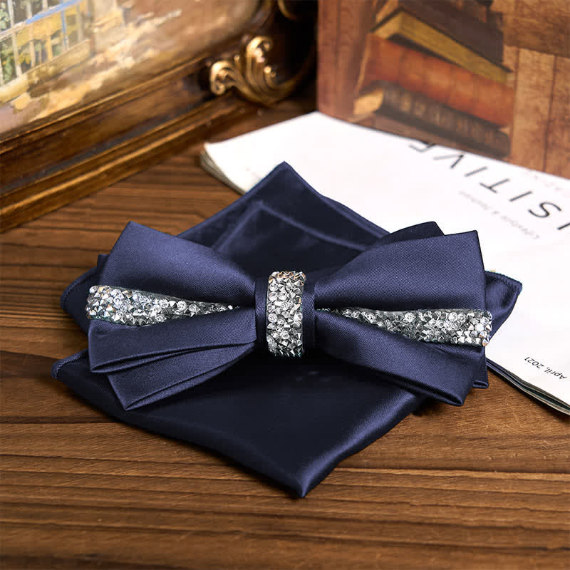 Conjunto de pajarita de satén con brillantes diamantes de imitación para hombre