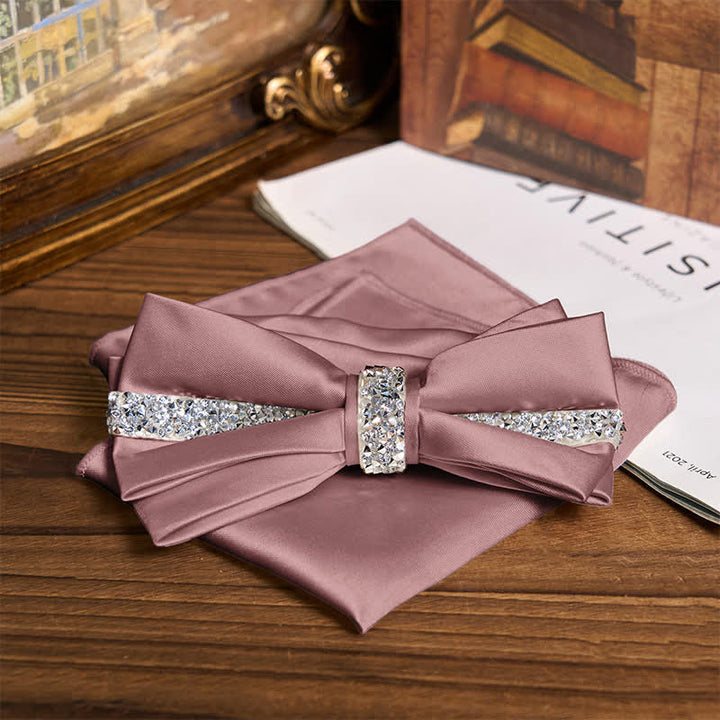 Conjunto de pajarita de satén con brillantes diamantes de imitación para hombre