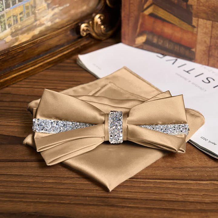 Conjunto de pajarita de satén con brillantes diamantes de imitación para hombre