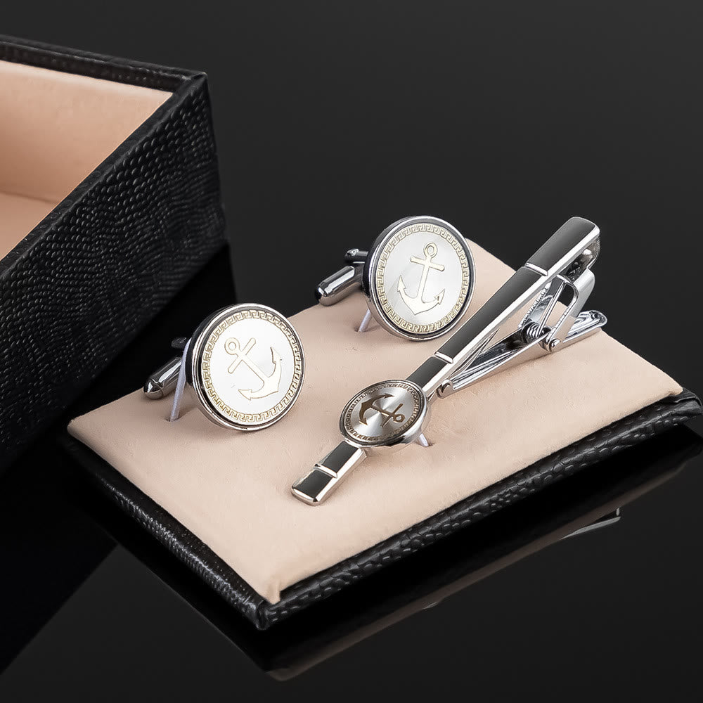 Juego de gemelos con barra de corbata de ancla para traje de boda - Juego de barra de corbata y gemelos - image 0