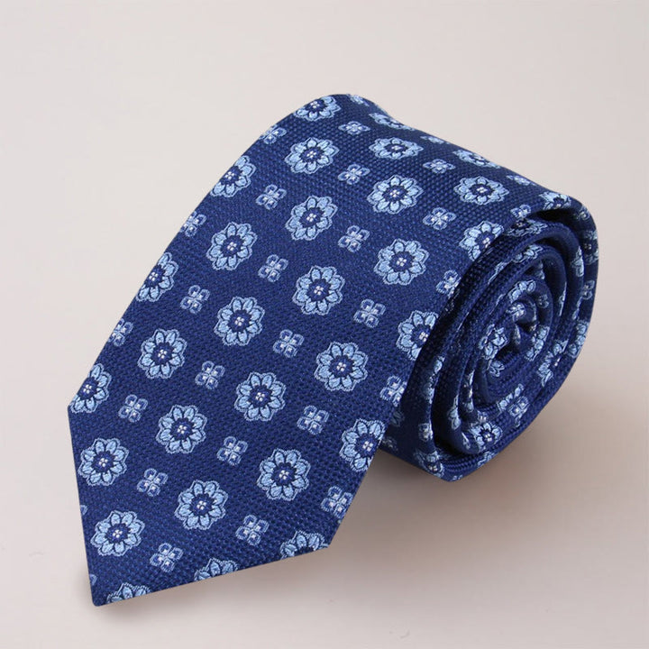 Corbata de seda morera con miniflores azules para hombre
